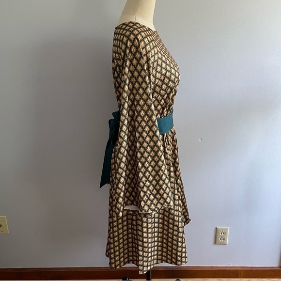 Unique Vintage Blue/Green & Gold Deco Motif Print Flare Dress- Size 3X (20)- NWT - Picture 6 of 9